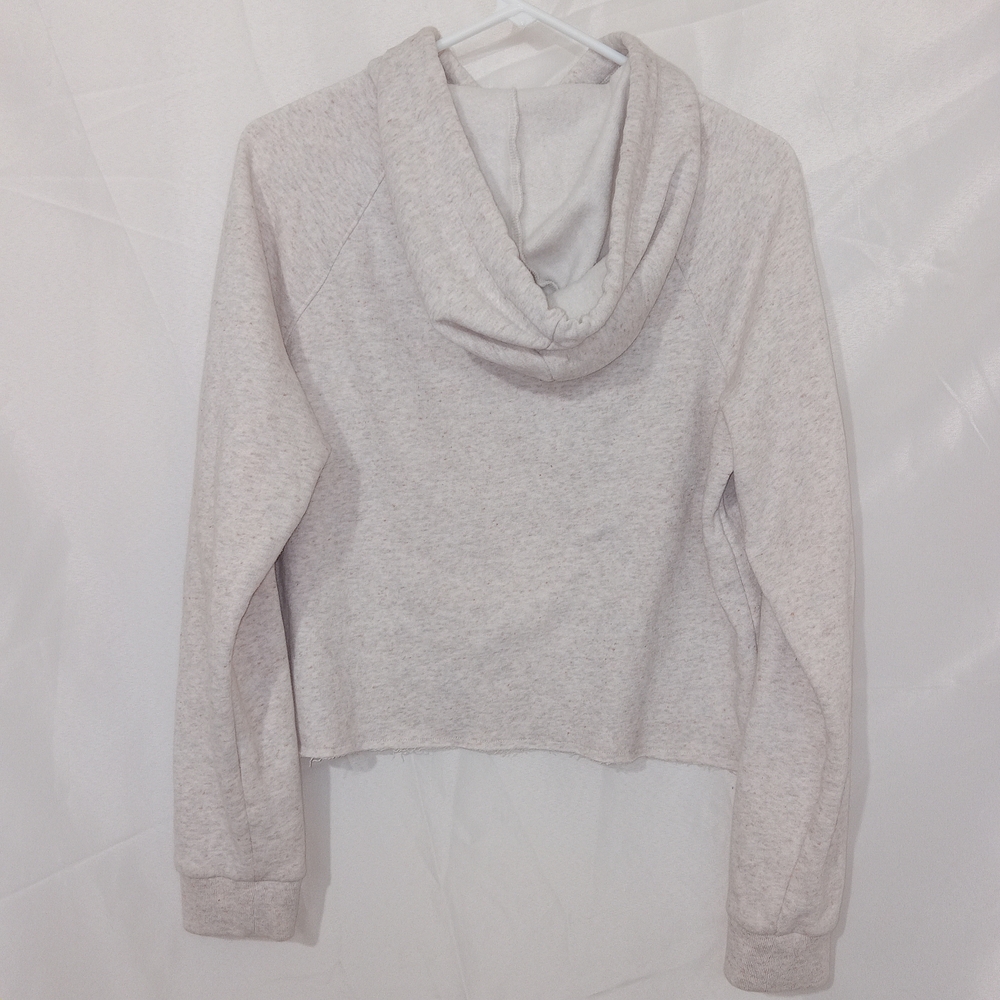 PINK Victoria's Secret Campus Fleece Cropped Hoodie Raw Hem Logo Sweatshirt M - Picture 2 of 8